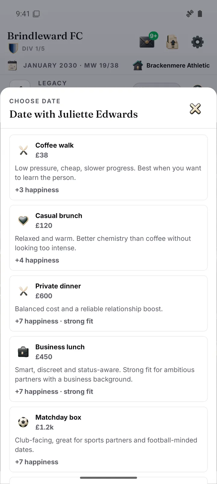 Dating: choose a date
