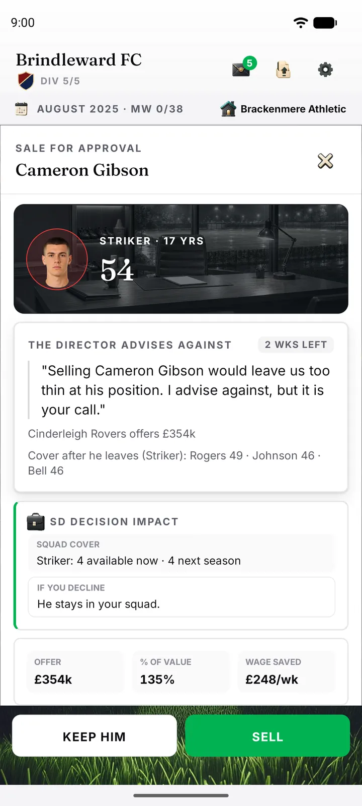 Incoming transfer bid awaiting the owner's decision