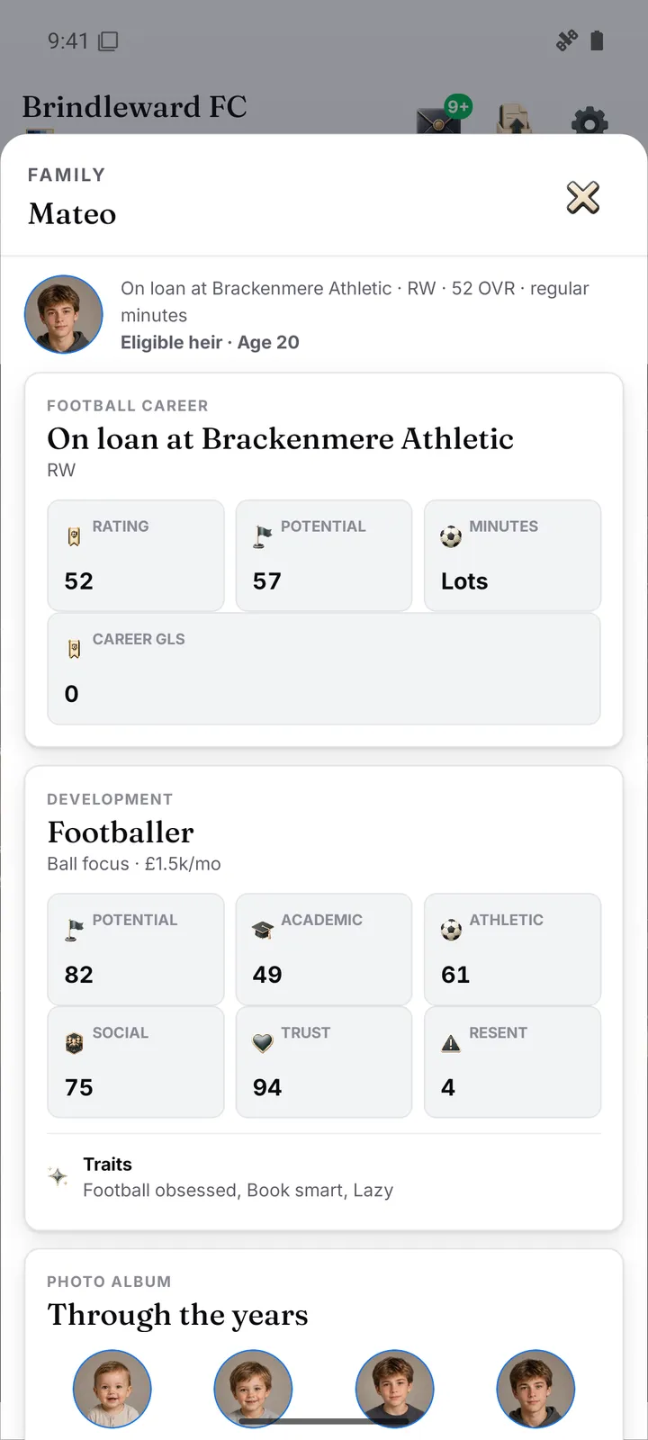 A son’s football career