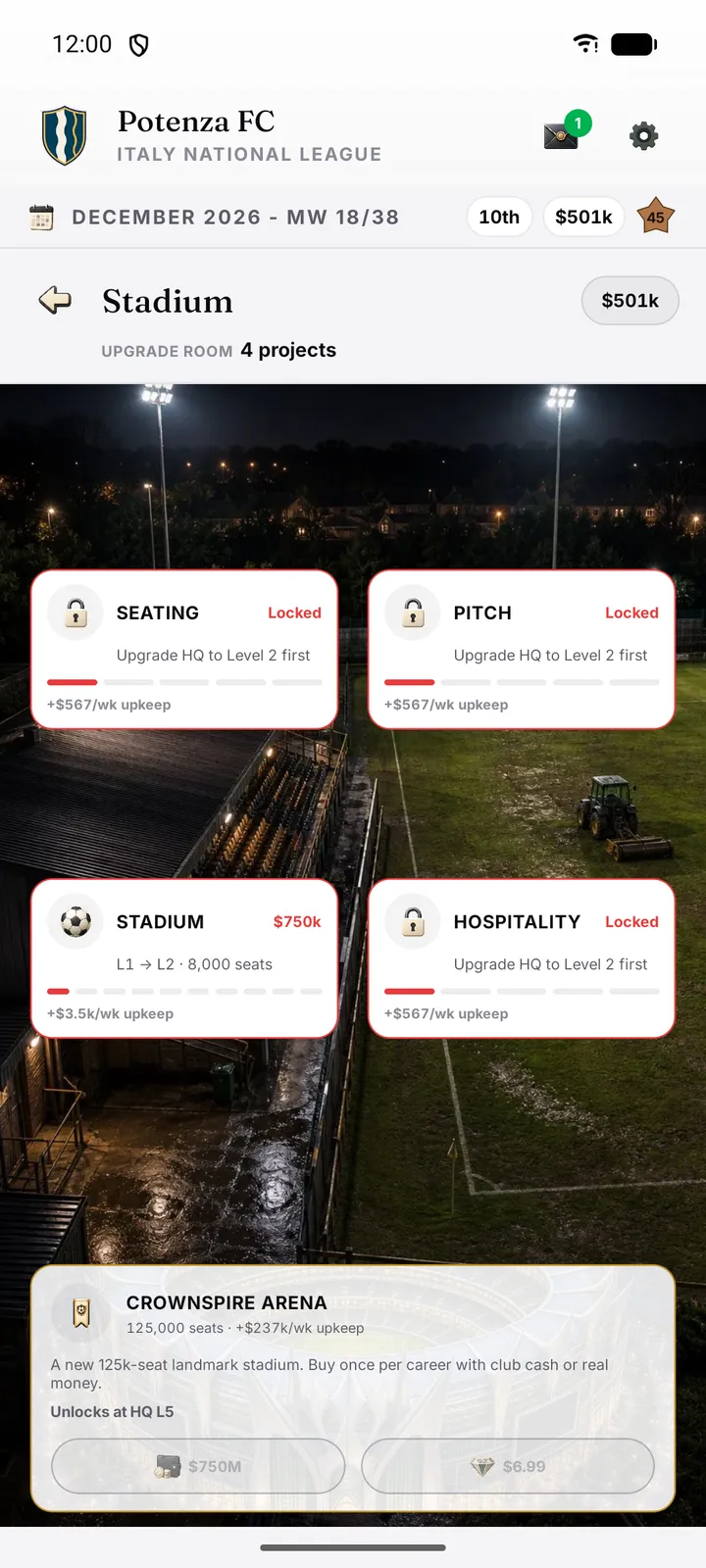 Stadium upgrade projects with prices